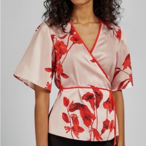 Ted Baker Tops - Silky Red Floral Wrap Top - Unbranded
